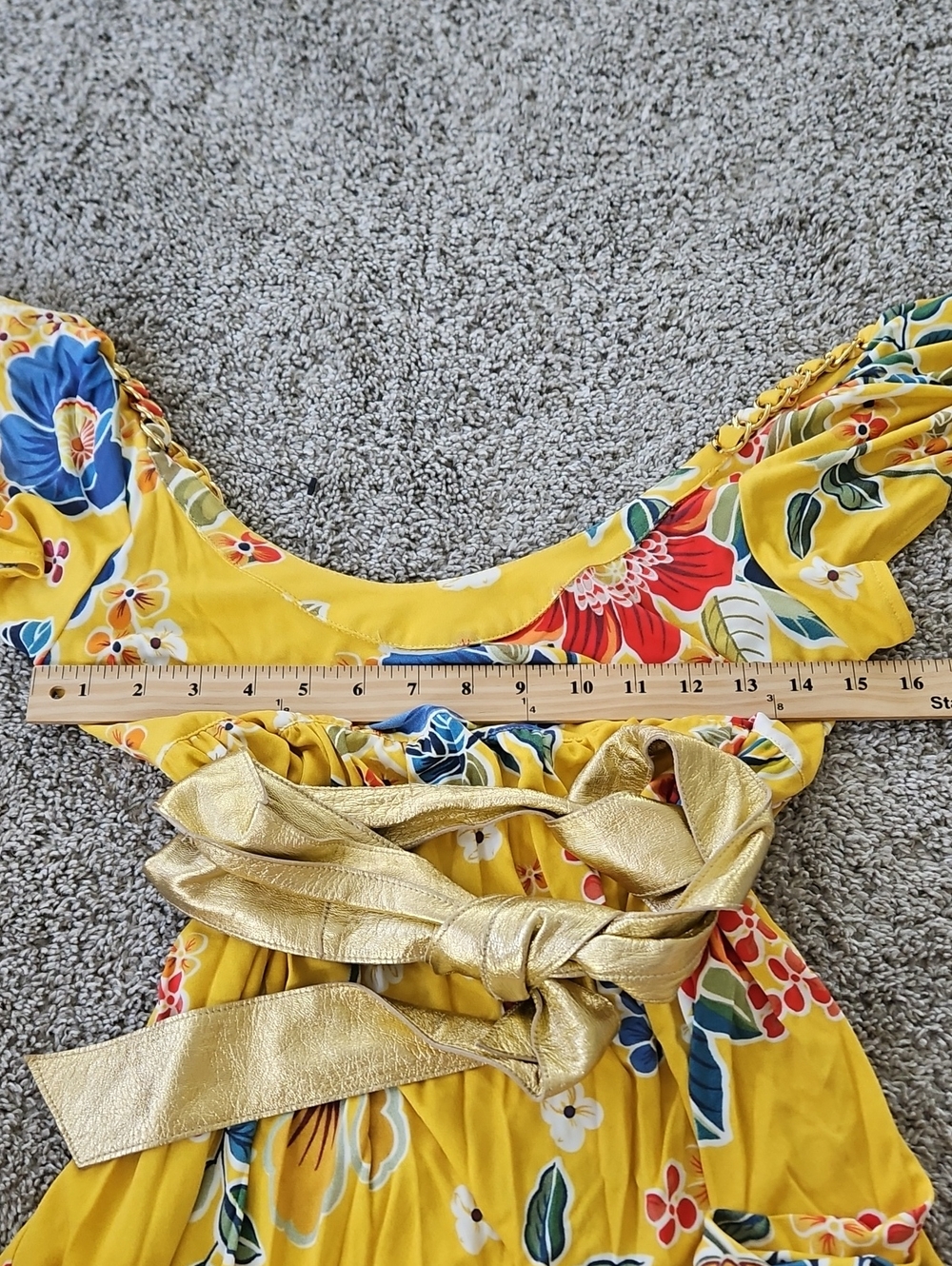 Dolce & Gabbana Yellow Floral Dress with Gold Belt 40/S - Picture 8 of 11
